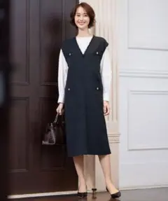 自由区 ラミーブッチャー ツイードジャンパースカート 大きいサイズ44 ネイビー