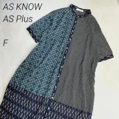 ASKNOWAS Plus　幾何学柄　切替　シャツワンピース　ロング 　七分袖