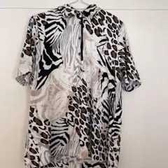 個性派✨アニマル総柄 ハーフジップ 半袖シャツ ゼブラ ヒョウ柄