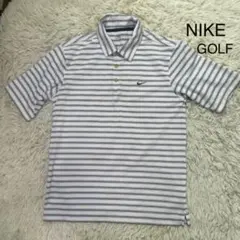 3215【ゴルフストライプM美品】NIKEGOLF ポロシャツシャツ白／ネイビー