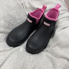 HUNTER ブラック ピンク ショートレインブーツ UK6