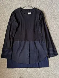 アズノウアズ シャツ ストライプ 切り替え チュニック ネイビー フリー