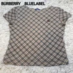 バーバリー ブルーレーベル Tシャツ ブラウン 刺繍ロゴ　ノバチェックのサムネイル