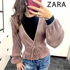 ZARA ザラ 艶プリーツペプラム長袖カットソー チュニック　Mレディース