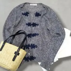 美品❤ビームスボーイ（ F） ネイビー系メランジ チャイナカーディガン 麻シルクのサムネイル
