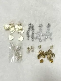 【6点セット】ブライダルアクセサリーフラワーモチーフ ゴールドイヤリング