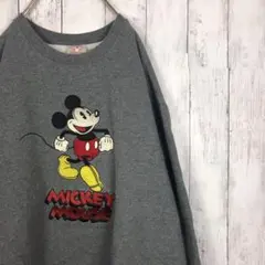 ディズニー　スウェット　ミッキー　トレーナー　刺繍　90s ヴィンテージ　グレー