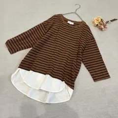 しまむら チュニック 七分袖 トップス レイヤード 重ね着風 バックデザイン L