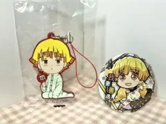 鬼滅の刃 我妻善逸 ラバーキーホルダー、缶バッジセット