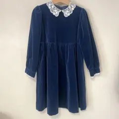 110cm ラルフローレン ネイビー ベロア ワンピース レース襟 レトロ