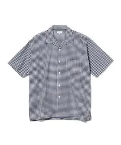 BEAMS ルーズフィットギンガムチェックオープンカラーシャツ ネイビー Lのサムネイル