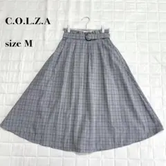 ..C.O.L.Z.A チェック柄 グレーフレアスカート サイズM ベルト付き