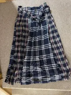 ④AS KNOW AS ネイビー系チェック ロングスカート