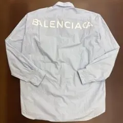訳アリ】BALENCIAGA ブルーストライプバックロゴ長袖シャツ サイズ44