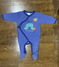 青いストライプロンパース キャラクター刺繍付き