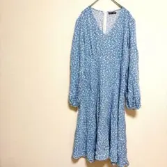 SHEIN 【M】水色 花柄 Aライン ワンピース