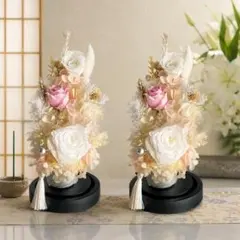 上品なピンク×ホワイト 仏花 一対 クリアドーム付き｜お供え花 お盆 お
