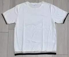 ABAHOUSE コットンニットシャツ　半袖 リブライン クルーネック 白 M