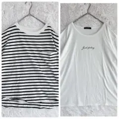 しまむら 3L 半袖Tシャツ ２点セット ボーダー柄 英字ロゴ 大きいサイズのサムネイル