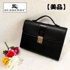 ✨美品 BURBERRY ブラック レザー ビジネスバッグ ノバチェック
