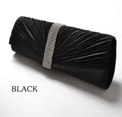 プリーツサテンクラッチバッグ 、ブラック