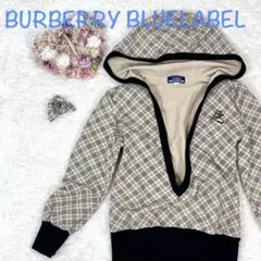 【美品】バーバリーブルーレーベル ノバチェック フード付き カーディガン 38