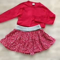 プチバトー5ans/108cmスカートカットソーセット レッド 花柄