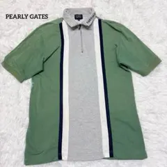 パーリーゲイツ ハーフジップ 半袖 ゴルフシャツ M相当 グリーン グレー