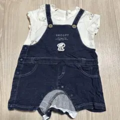 SNOOPY ネイビー オーバーオールロンパース