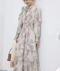 【新品タグ付き】ROPE' PICNIC 花柄ロングワンピース グレージュ