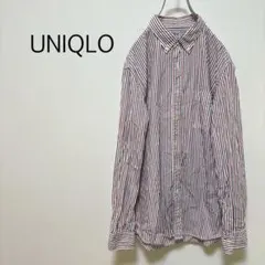 c0130【ユニクロ】ストライプシャツ 長袖 Ｌ コットン
