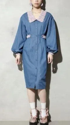 【完売品】Pameo Pose LACE COLLAR DENIM DRESSのサムネイル