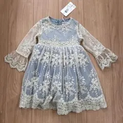 【新品未使用】刺繍入りレースワンピース・ベビードレス 90cm 水色