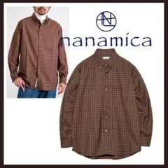 ○★新品 未使用 ナナミカ ボタンダウン ウールチェックシャツ ブラウン XS