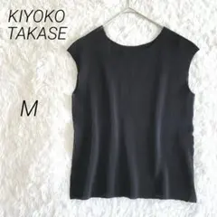 キヨコタカセ【M】プリーツ加工 フレンチスリーブ トップス 黒 ウォッシャブルのサムネイル