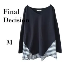 ファイナルディシジョン　異素材切替カットソー　ネイビー　M ゆったり　Vネック