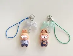 ♡*在庫SALE*♡デニム☆ウサギ　ビーズストラップ　2コセット