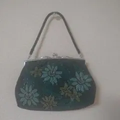 値下げ!!　昭和レトロ　アンティーク　パーティバッグ　グリーン　ビーズ　美品