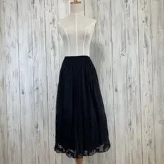 ワッシャー加工 チュール 刺繍入り 腰ピンプリーツ ロングフレアスカート ツヤ感