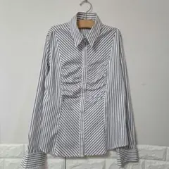 シャーリング デザイン ストライプシャツ