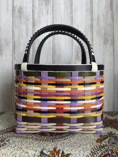 カラフル編み込みかごバッグ