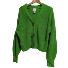 H&M エイチアンドエム ニット カーディガン Vネック グリーン S 春ニット