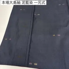 本場大島紬 泥藍染 一元式 飛び柄 可愛い絣柄 着物 正絹 AK-8554