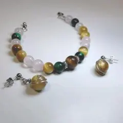 #75 天然石ブレスレット、ピアス