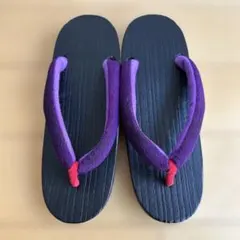 レディース　下駄　黒　鼻緒紫色　サイズL