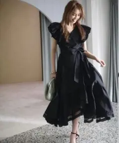 【新品未使用】jusglitty美香コラボ カシュクールワンピース M フリル ジャスグリッティー 美香さん カシュクールワンピース Tallサイズ