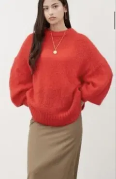 値下げ　美品　ミラオーウェン　赤　モヘアニットプルオーバー　フリー