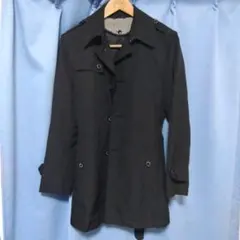 ブラック ステンカラーコート ベルト付き