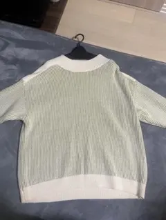 アイボリーグリーンストライプニットセーター