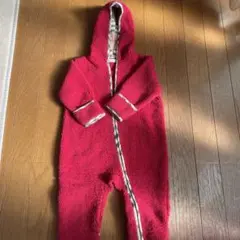 訳ありバーバリー　赤 ボア フード付きロンパース 95cm未満